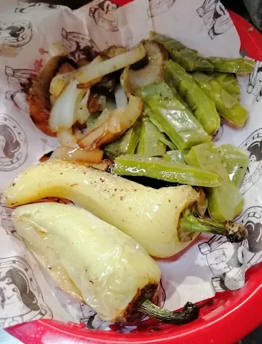Roasted peppers, grilled onions, and tender nopal cactus slices at Tijuanazo Hipodromo.